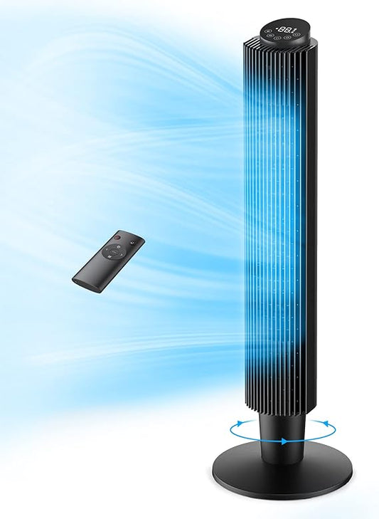 42'' Tower Fan with Remote, PARIS RHÔNE 90° Oscillating Quiet Cooling Fan, 42'' or 36'' Height Adjustable, 5 Speeds, Sleep Mode, 12H Timer, Tall Standing Room Fan for Bedroom, Office and Home